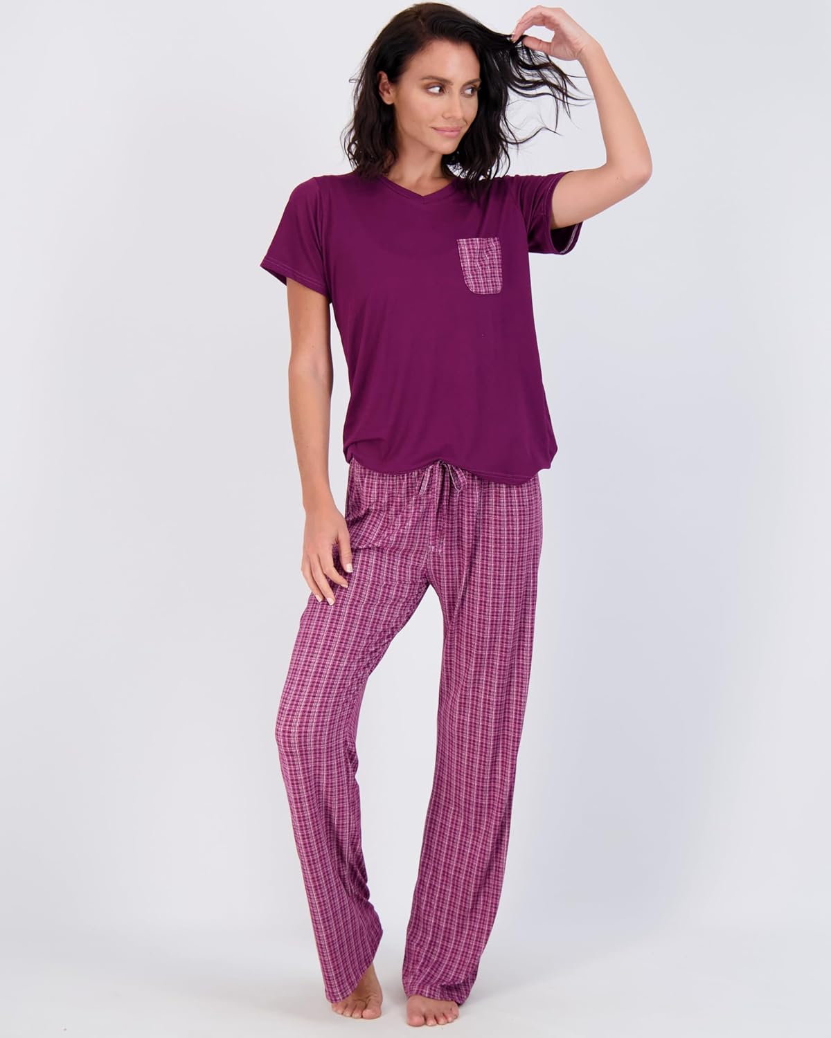Real Essentials 2 Pack: Women’s Pajama Set Super-Soft Short & Long Sleeve Top With Pants (Available In Plus Size)