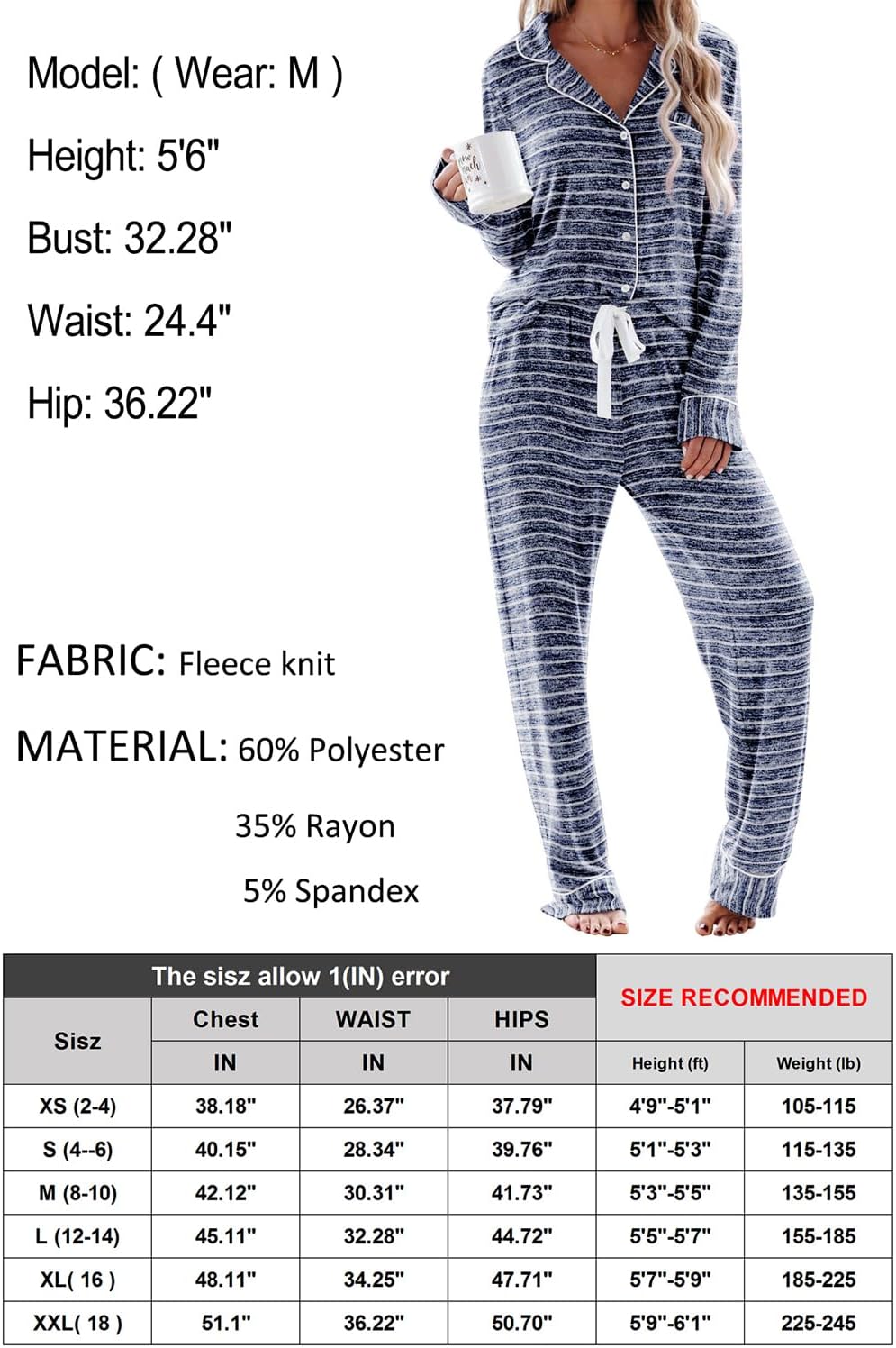 Women's Pajama Sets Long Sleeve Button Down Sleepwear Nightwear Soft Pjs Lounge Sets
