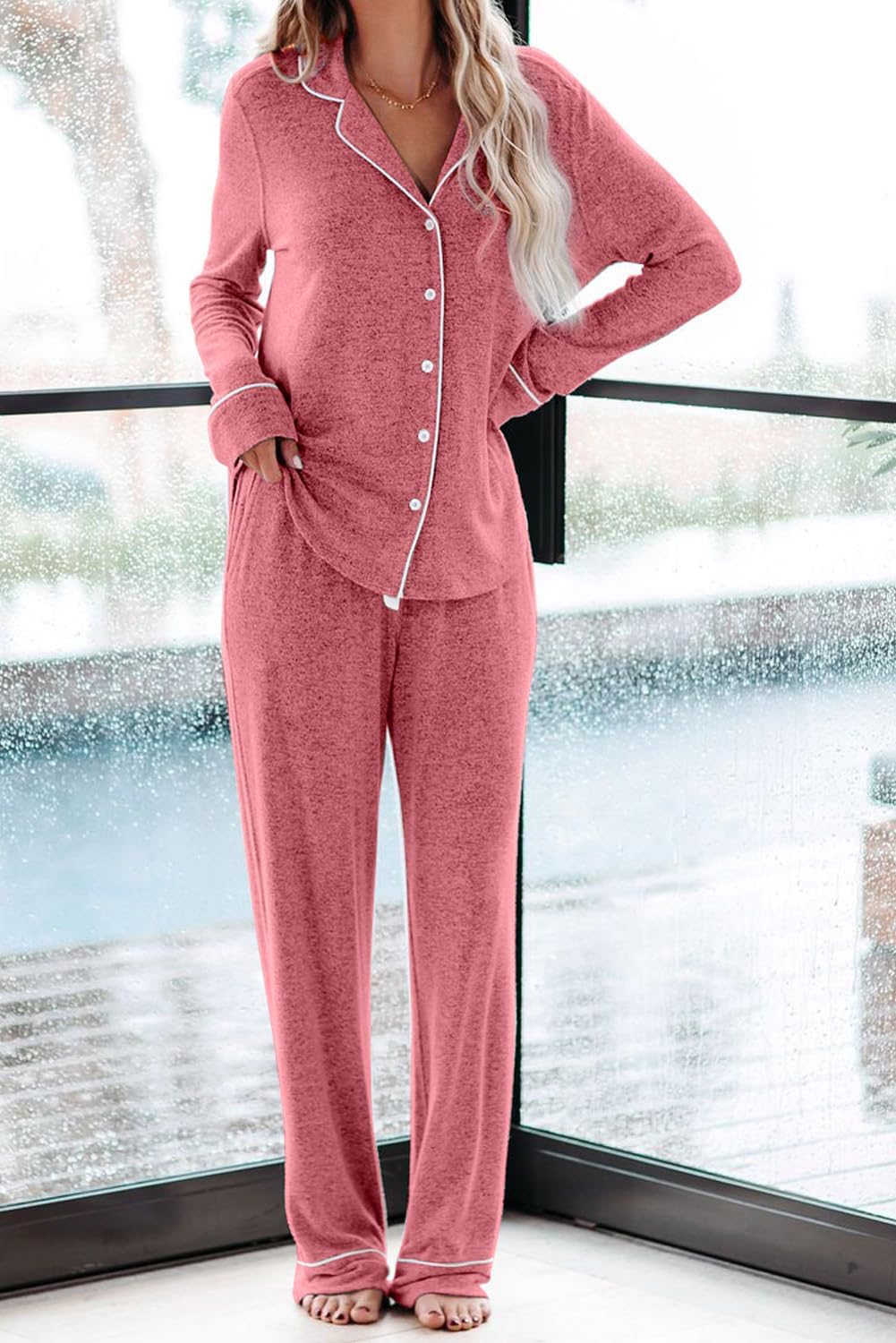 Women's Pajama Sets Long Sleeve Button Down Sleepwear Nightwear Soft Pjs Lounge Sets