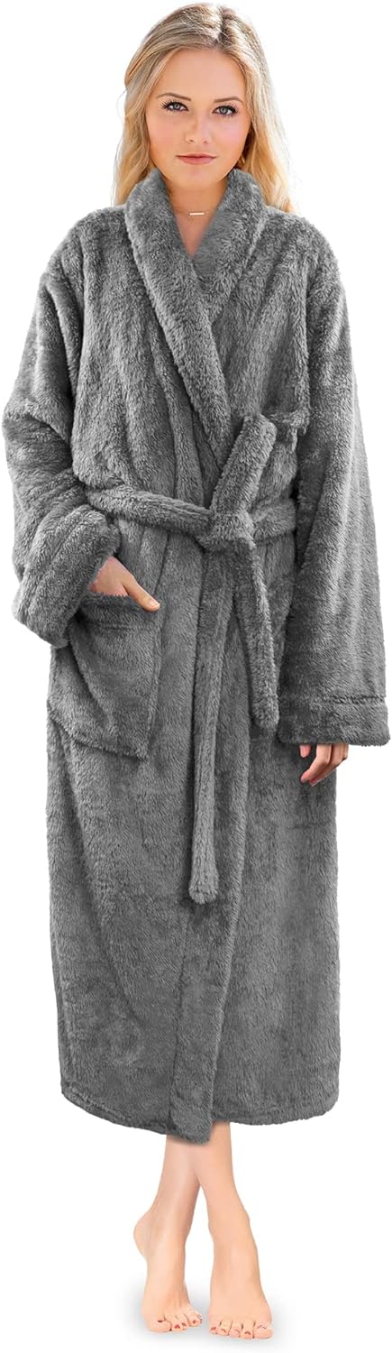 Premium Womens Plush Soft Robe Fluffy, Warm, Fleece Sherpa Shaggy Bathrobe