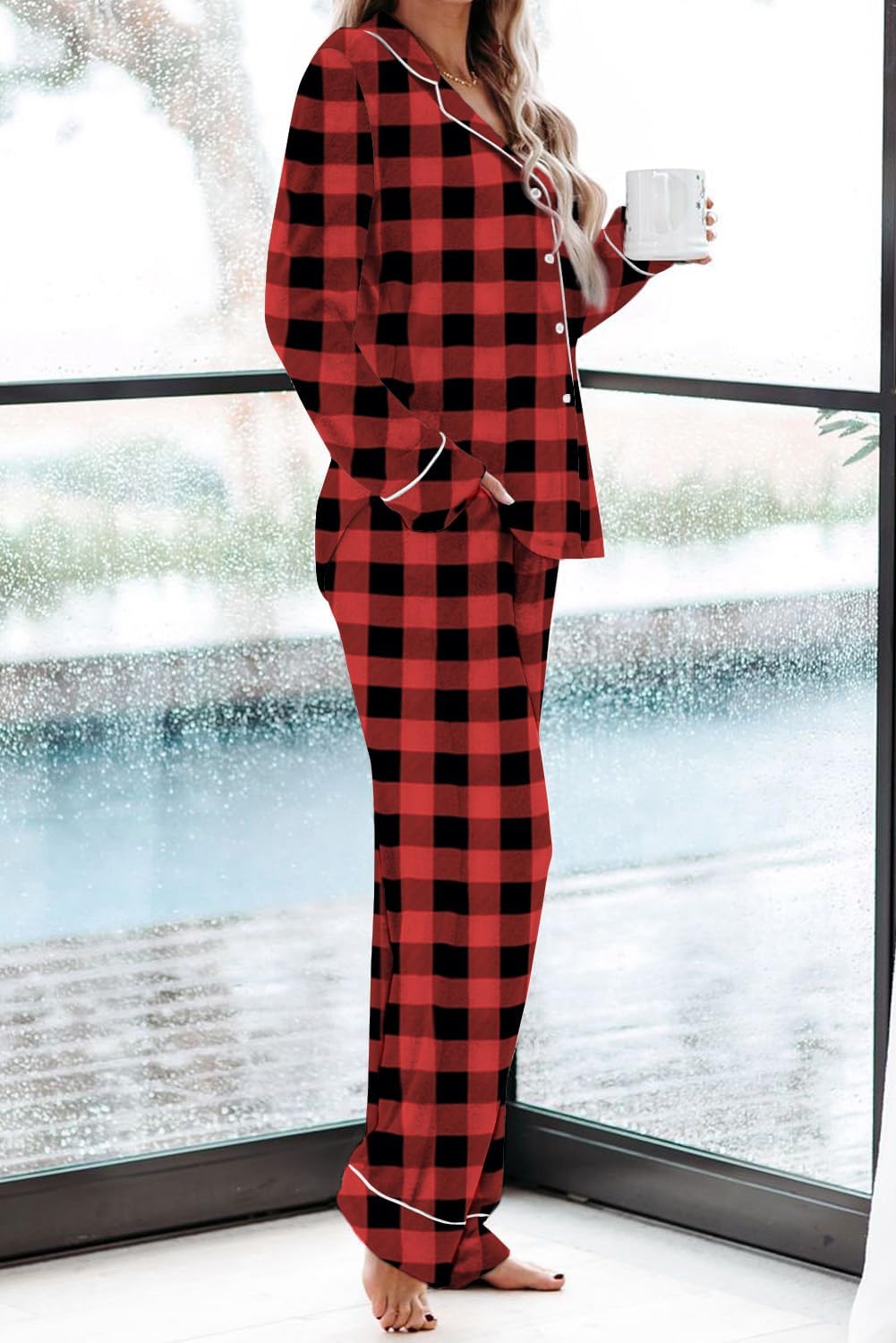 Women's Pajama Sets Long Sleeve Button Down Sleepwear Nightwear Soft Pjs Lounge Sets