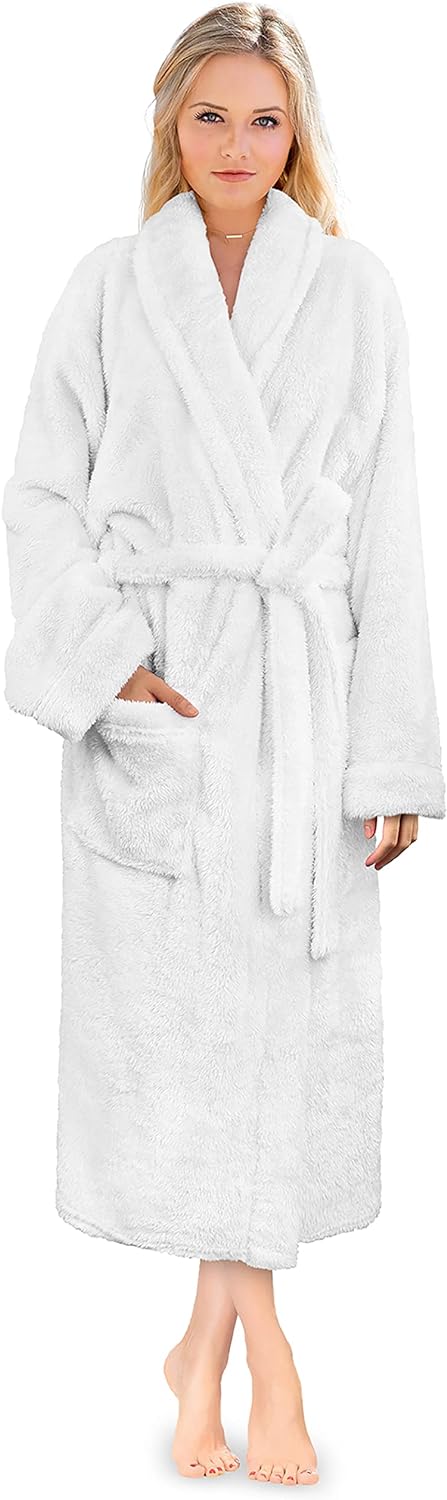 Premium Womens Plush Soft Robe Fluffy, Warm, Fleece Sherpa Shaggy Bathrobe