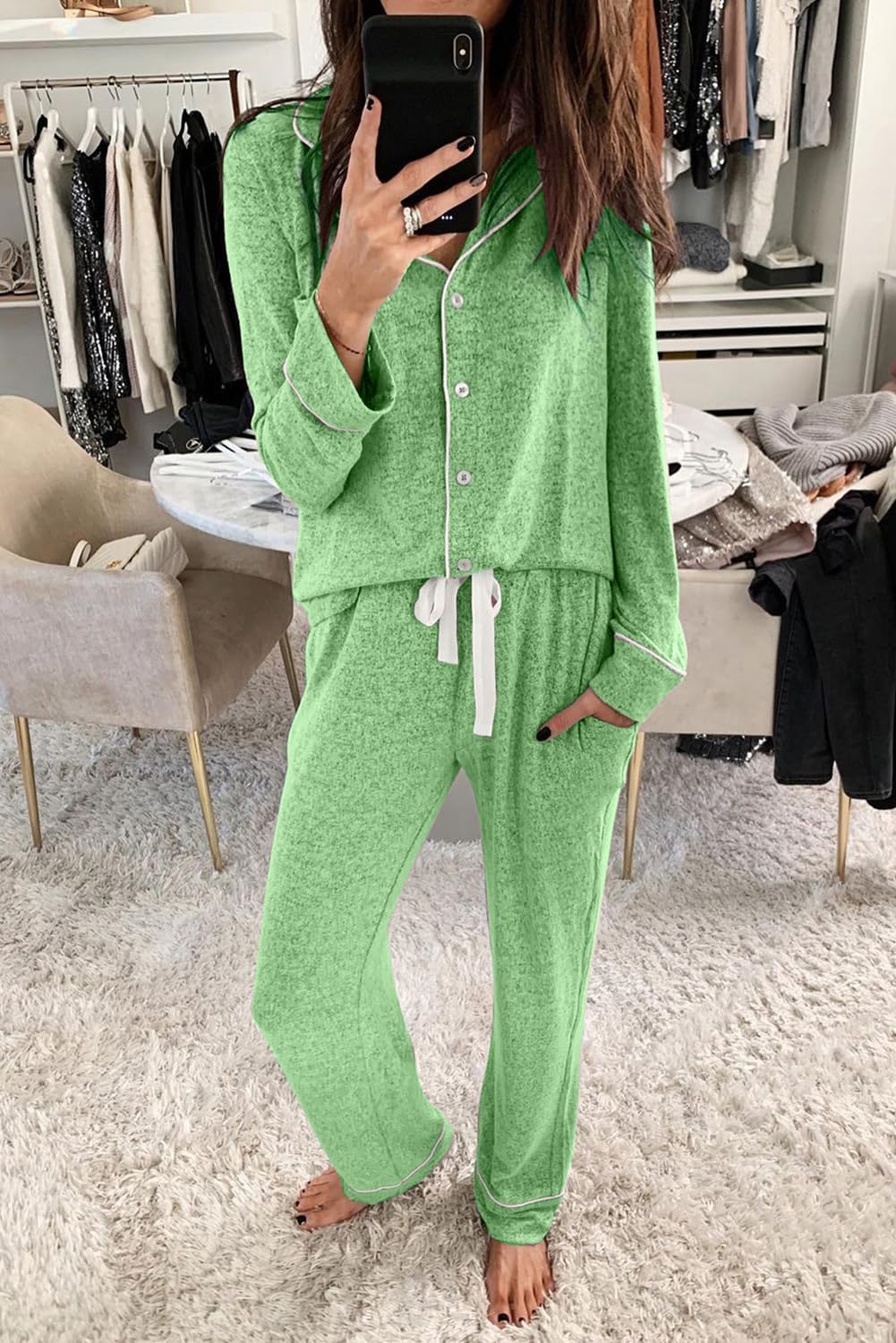 Women's Pajama Sets Long Sleeve Button Down Sleepwear Nightwear Soft Pjs Lounge Sets