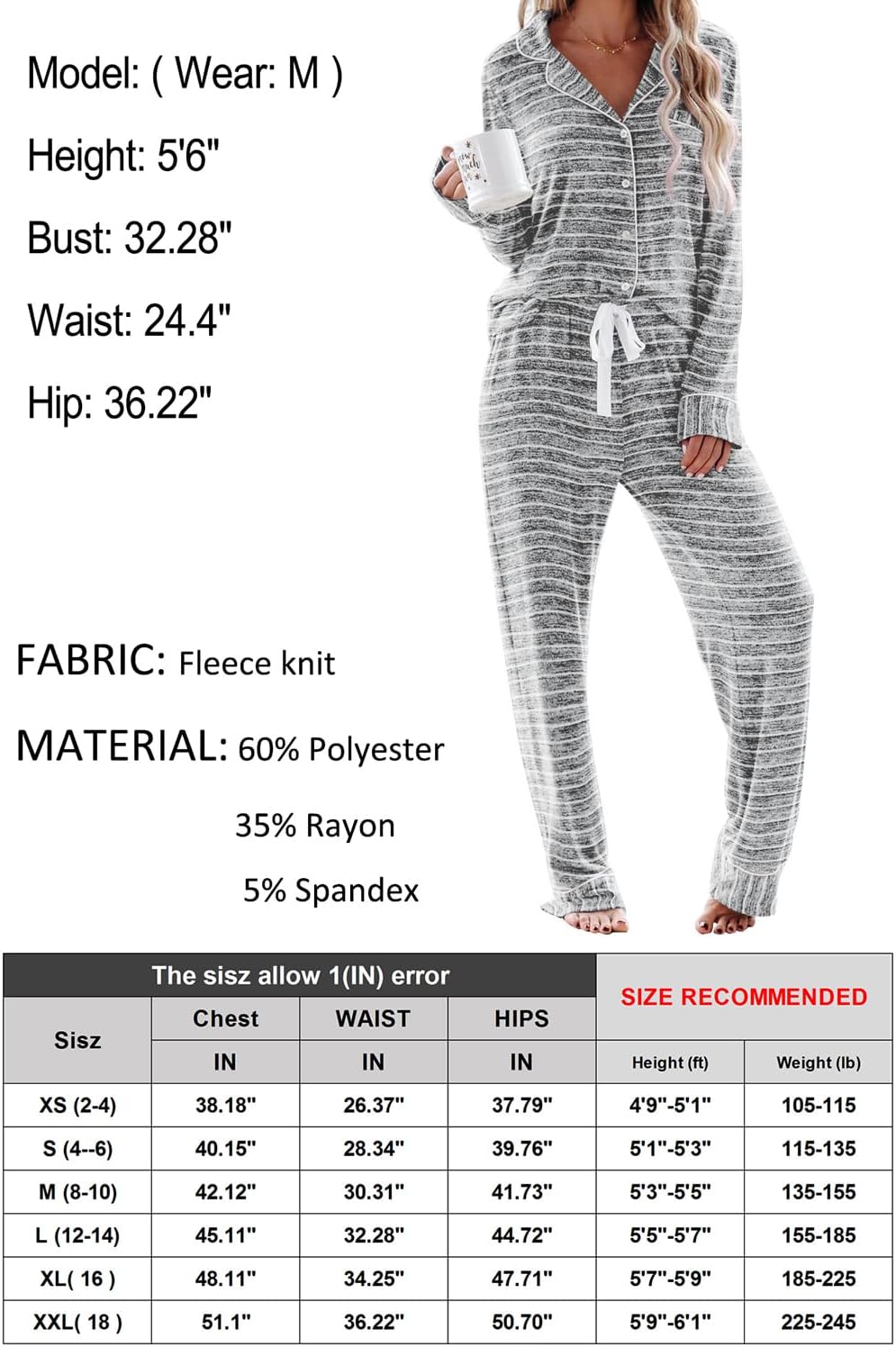 Women's Pajama Sets Long Sleeve Button Down Sleepwear Nightwear Soft Pjs Lounge Sets
