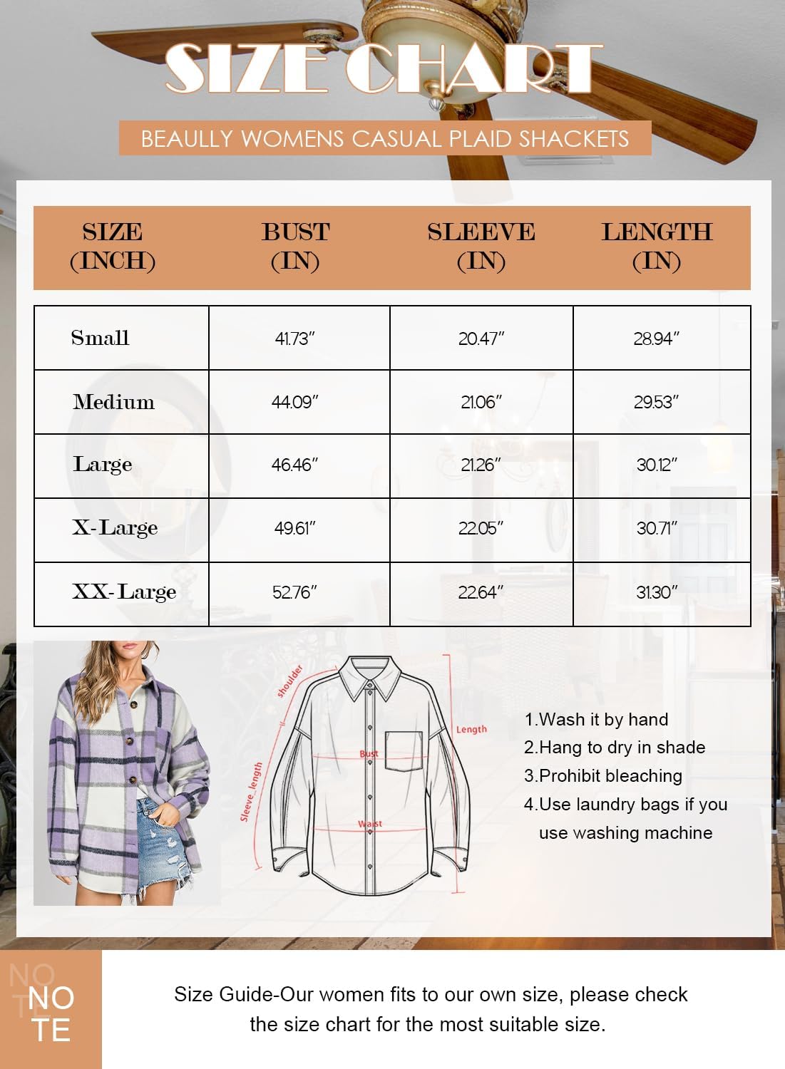 Womens Casual Plaid Shackets Brushed Flannel Button Down Shirt Jacket Coats with Side Pockets