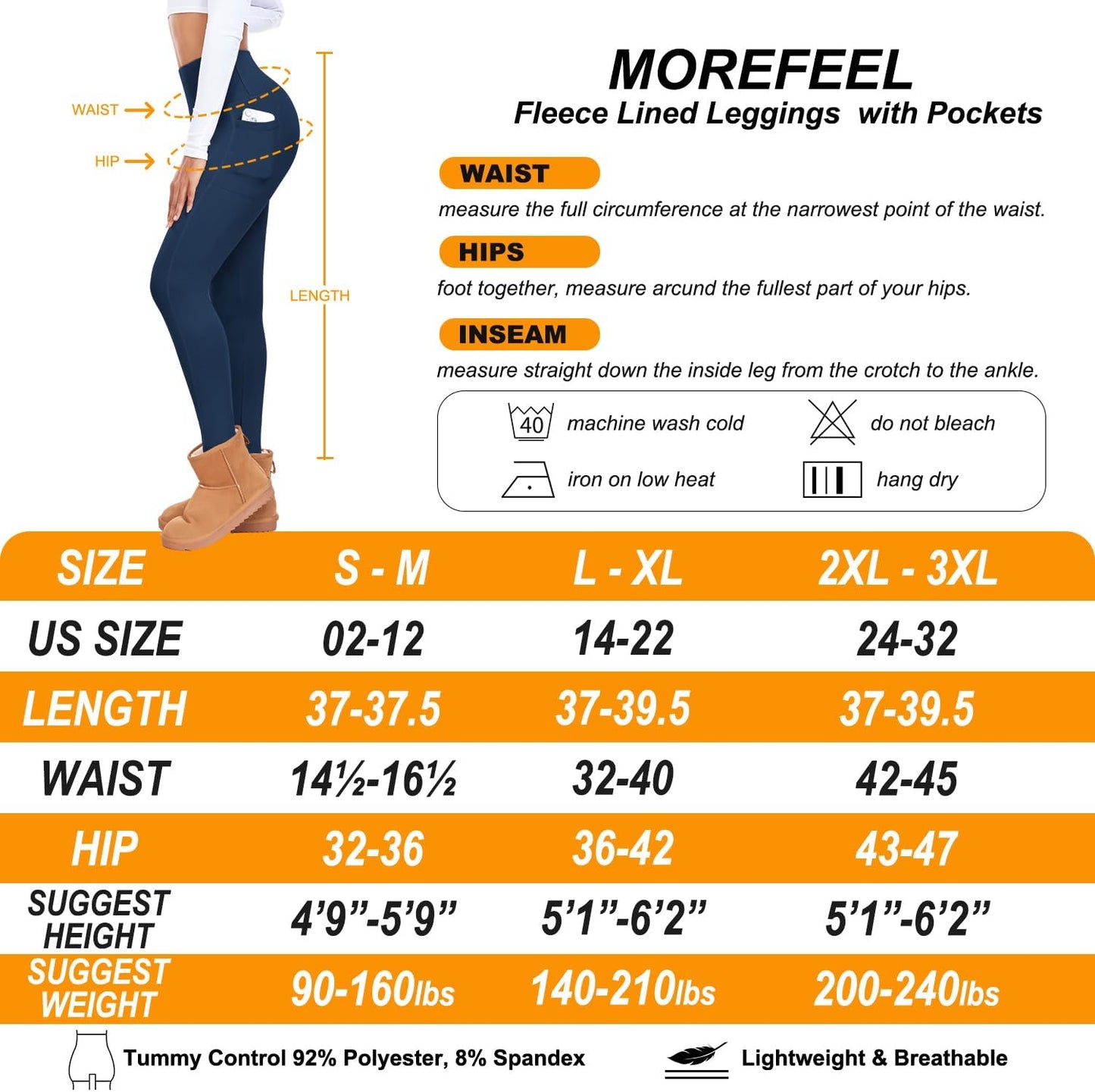 Fleece Lined Leggings with Pockets for Women High Waisted Thermal Winter Tummy Control Yoga Pants Workout Tights