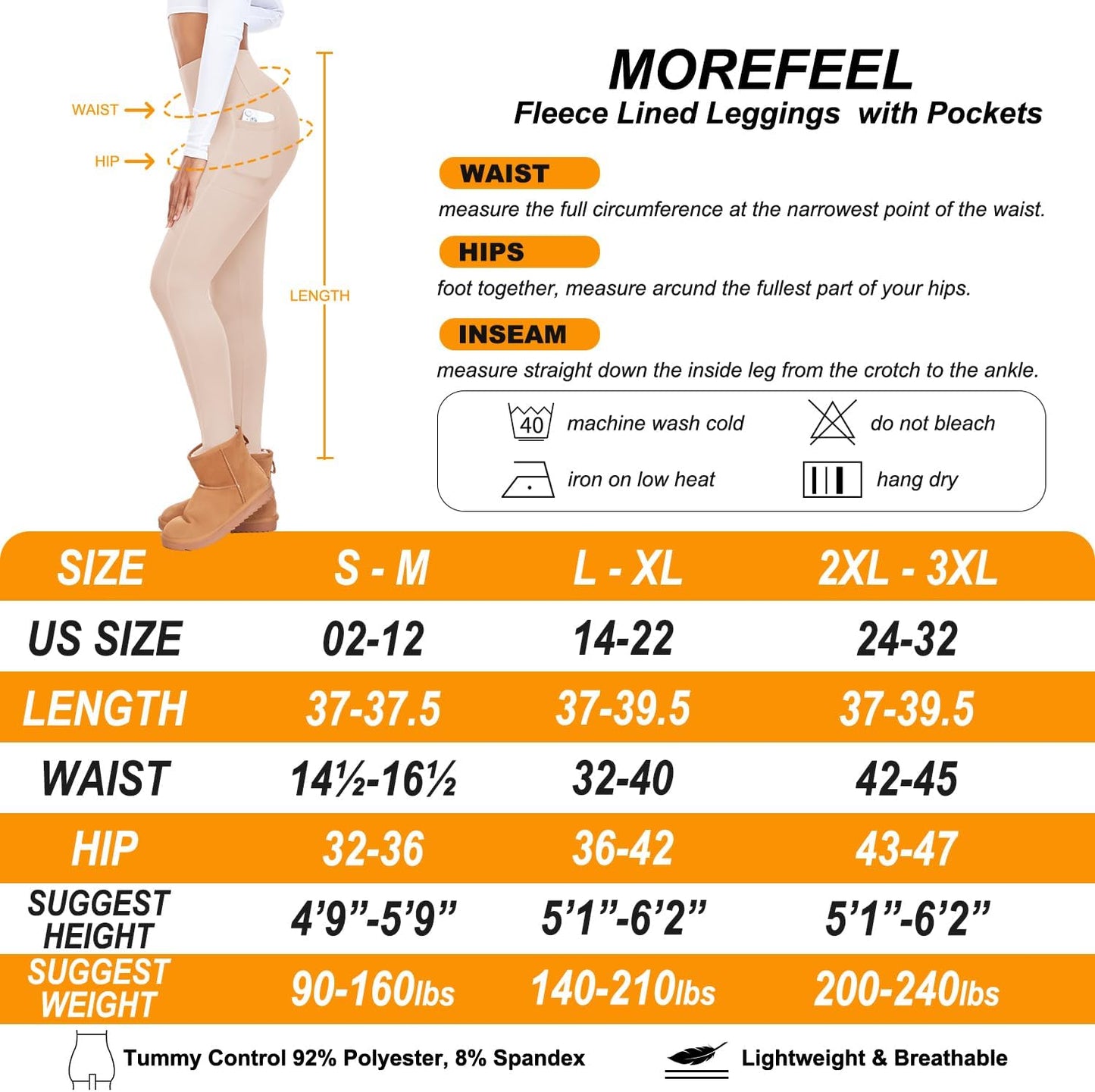 Fleece Lined Leggings with Pockets for Women High Waisted Thermal Winter Tummy Control Yoga Pants Workout Tights