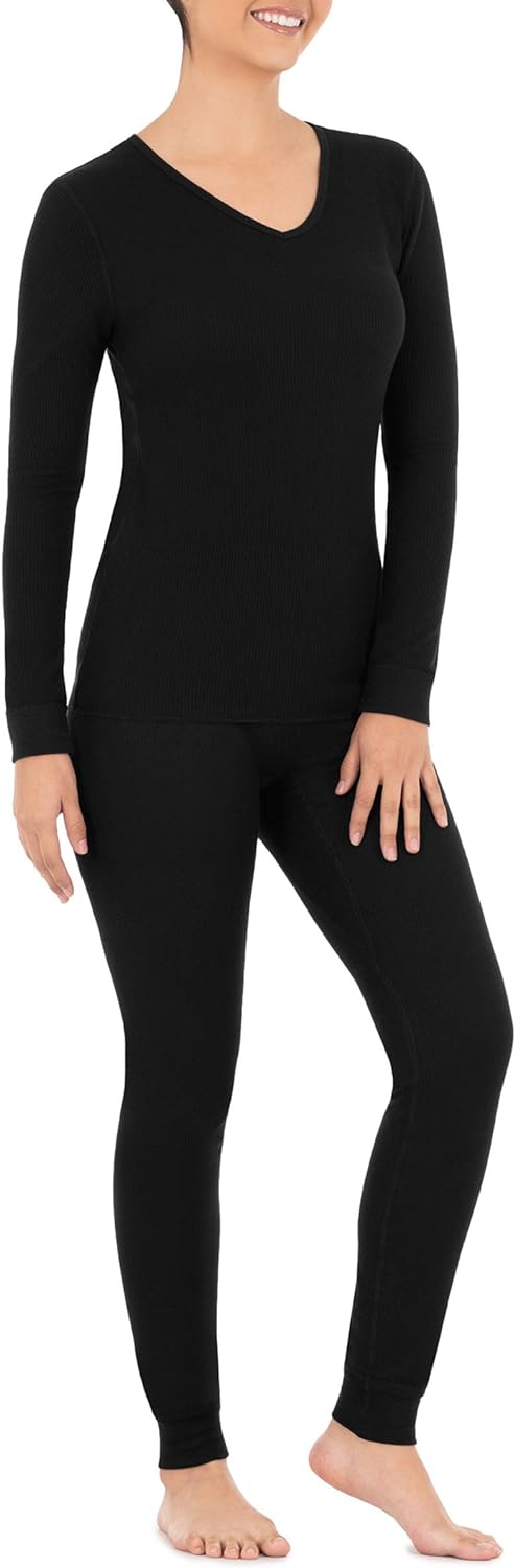 Women's Micro Waffle Thermal V-Neck