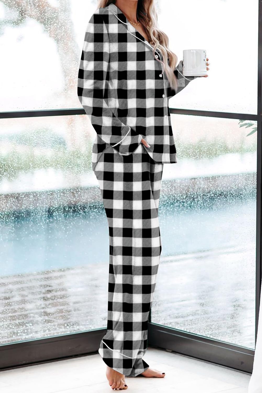 Women's Pajama Sets Long Sleeve Button Down Sleepwear Nightwear Soft Pjs Lounge Sets