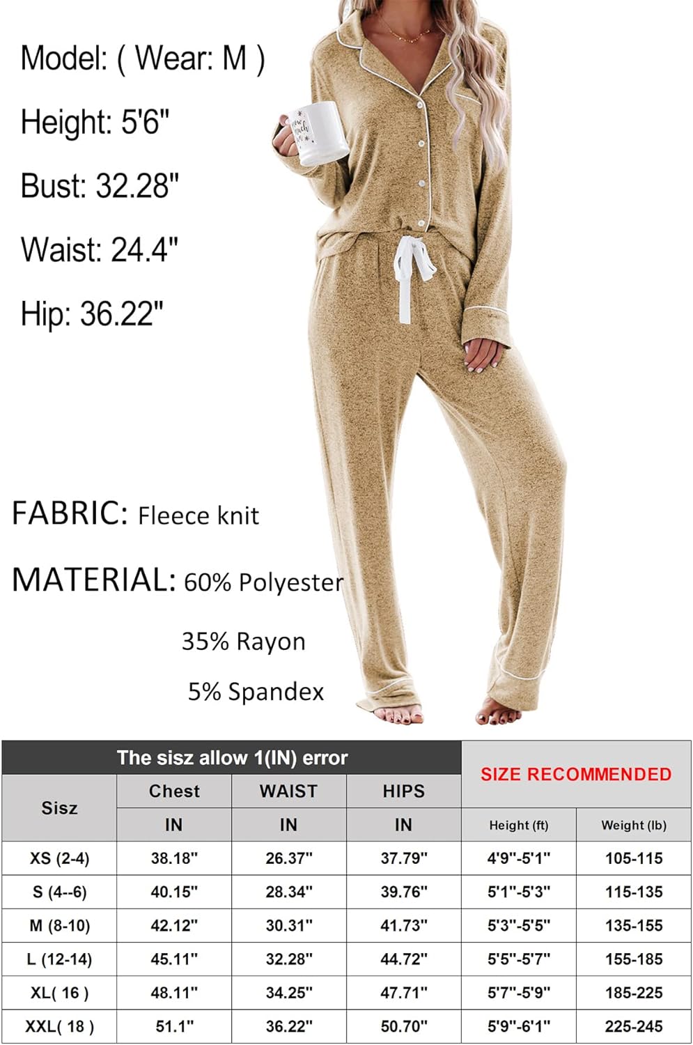 Women's Pajama Sets Long Sleeve Button Down Sleepwear Nightwear Soft Pjs Lounge Sets