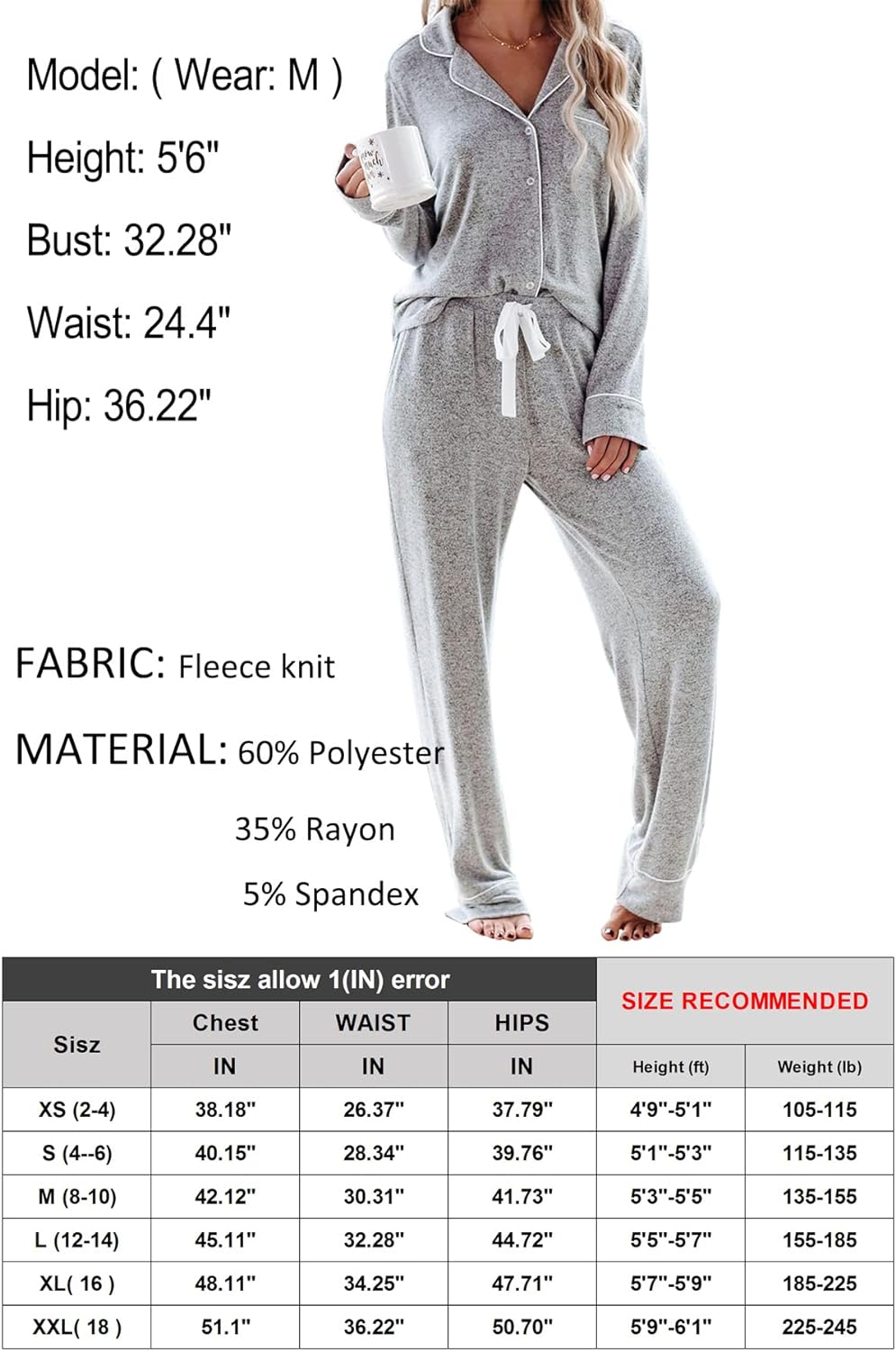 Women's Pajama Sets Long Sleeve Button Down Sleepwear Nightwear Soft Pjs Lounge Sets