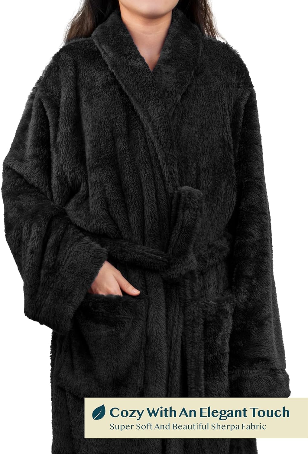 Premium Womens Plush Soft Robe Fluffy, Warm, Fleece Sherpa Shaggy Bathrobe
