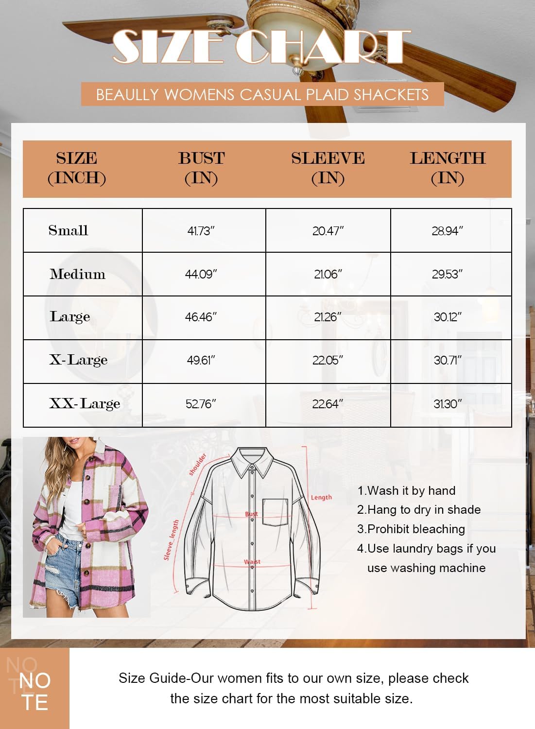 Womens Casual Plaid Shackets Brushed Flannel Button Down Shirt Jacket Coats with Side Pockets