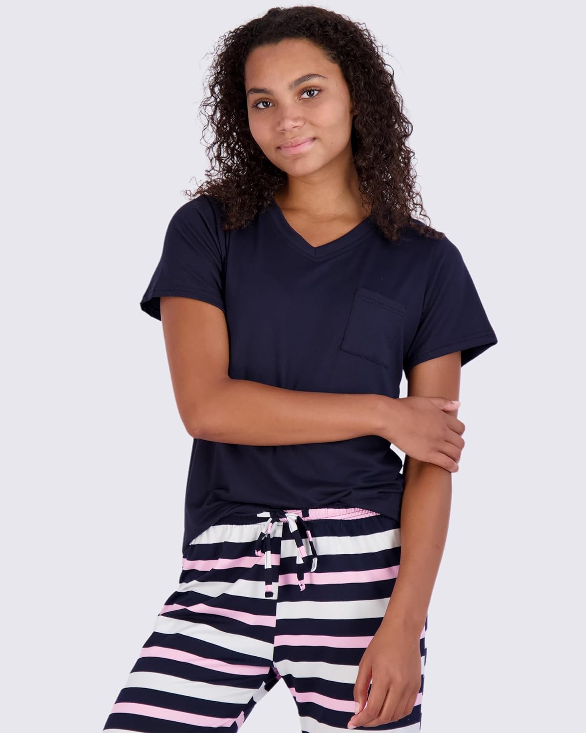 Real Essentials 2 Pack: Women’s Pajama Set Super-Soft Short & Long Sleeve Top With Pants (Available In Plus Size)