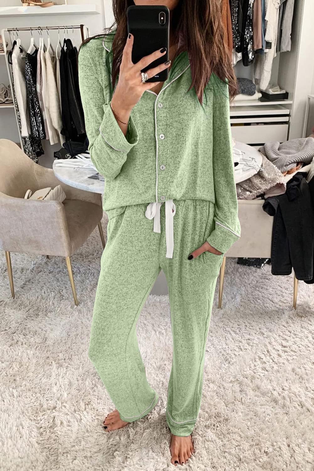 Women's Pajama Sets Long Sleeve Button Down Sleepwear Nightwear Soft Pjs Lounge Sets