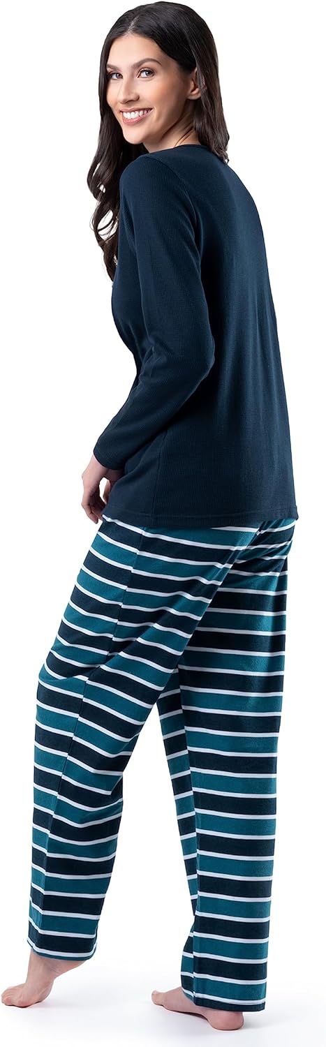 Fruit of the Loom Women's Waffle V-Neck Top and Flannel Pant Sleep Set