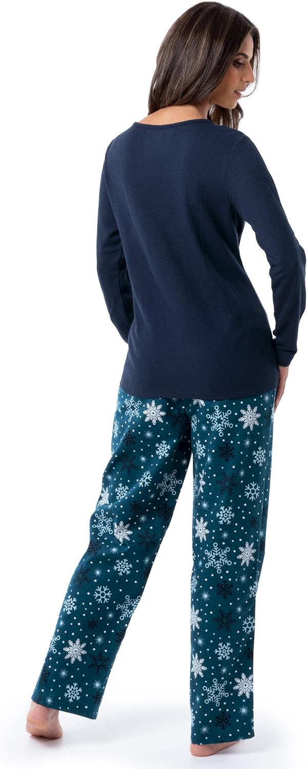 Fruit of the Loom Women's Waffle V-Neck Top and Flannel Pant Sleep Set