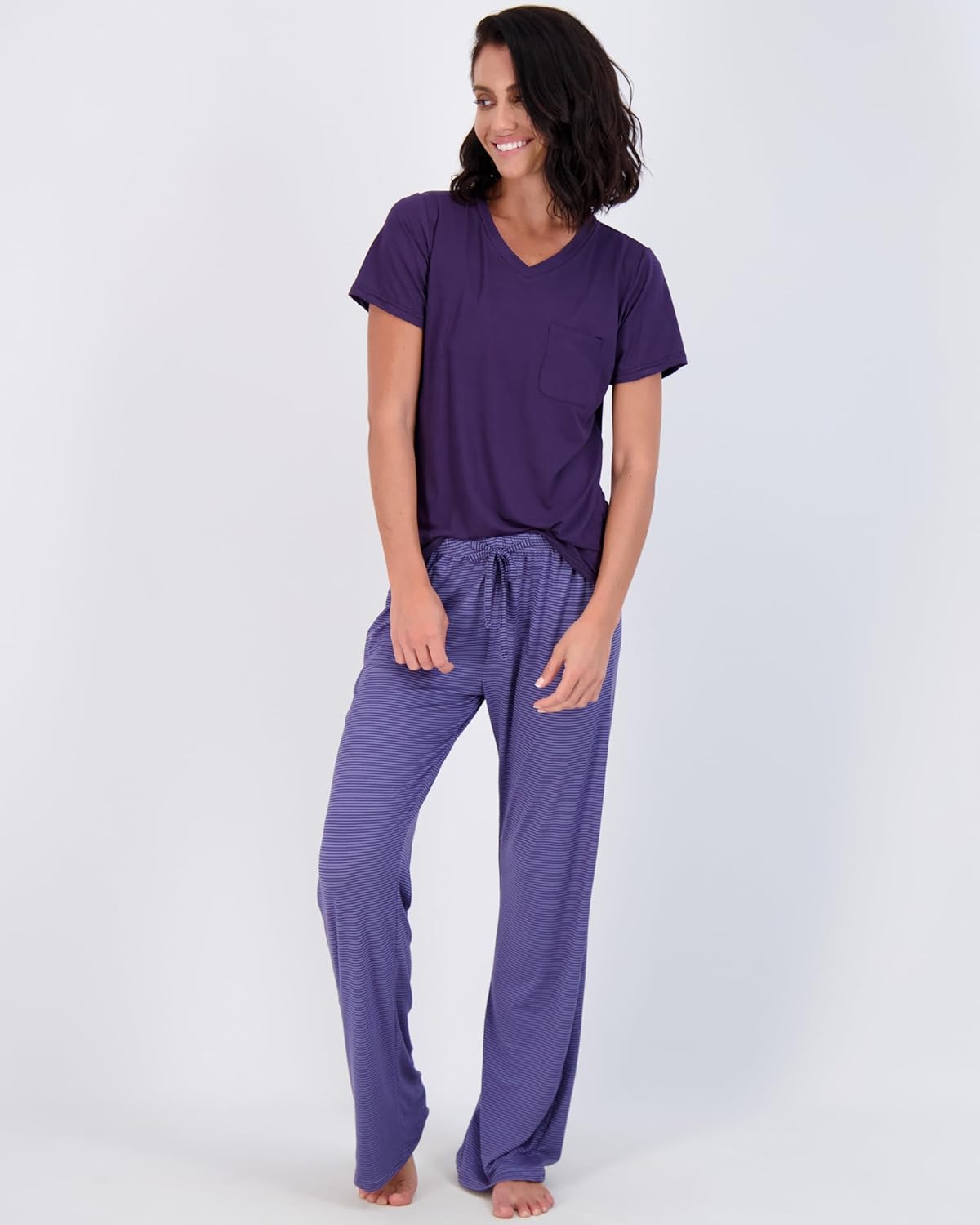 Real Essentials 2 Pack: Women’s Pajama Set Super-Soft Short & Long Sleeve Top With Pants (Available In Plus Size)