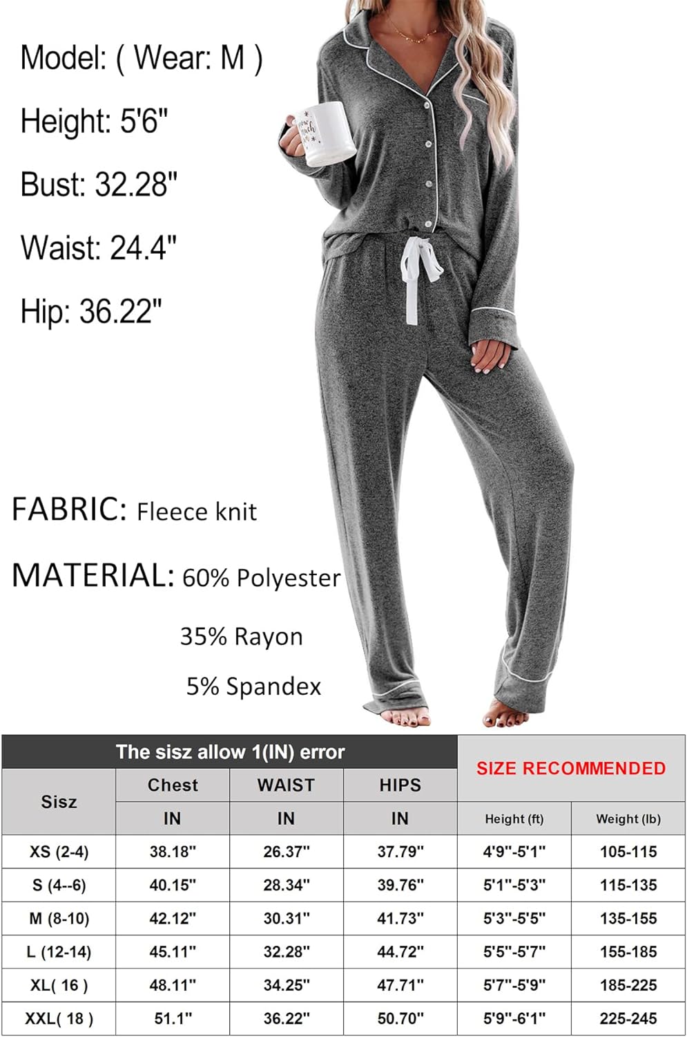 Women's Pajama Sets Long Sleeve Button Down Sleepwear Nightwear Soft Pjs Lounge Sets