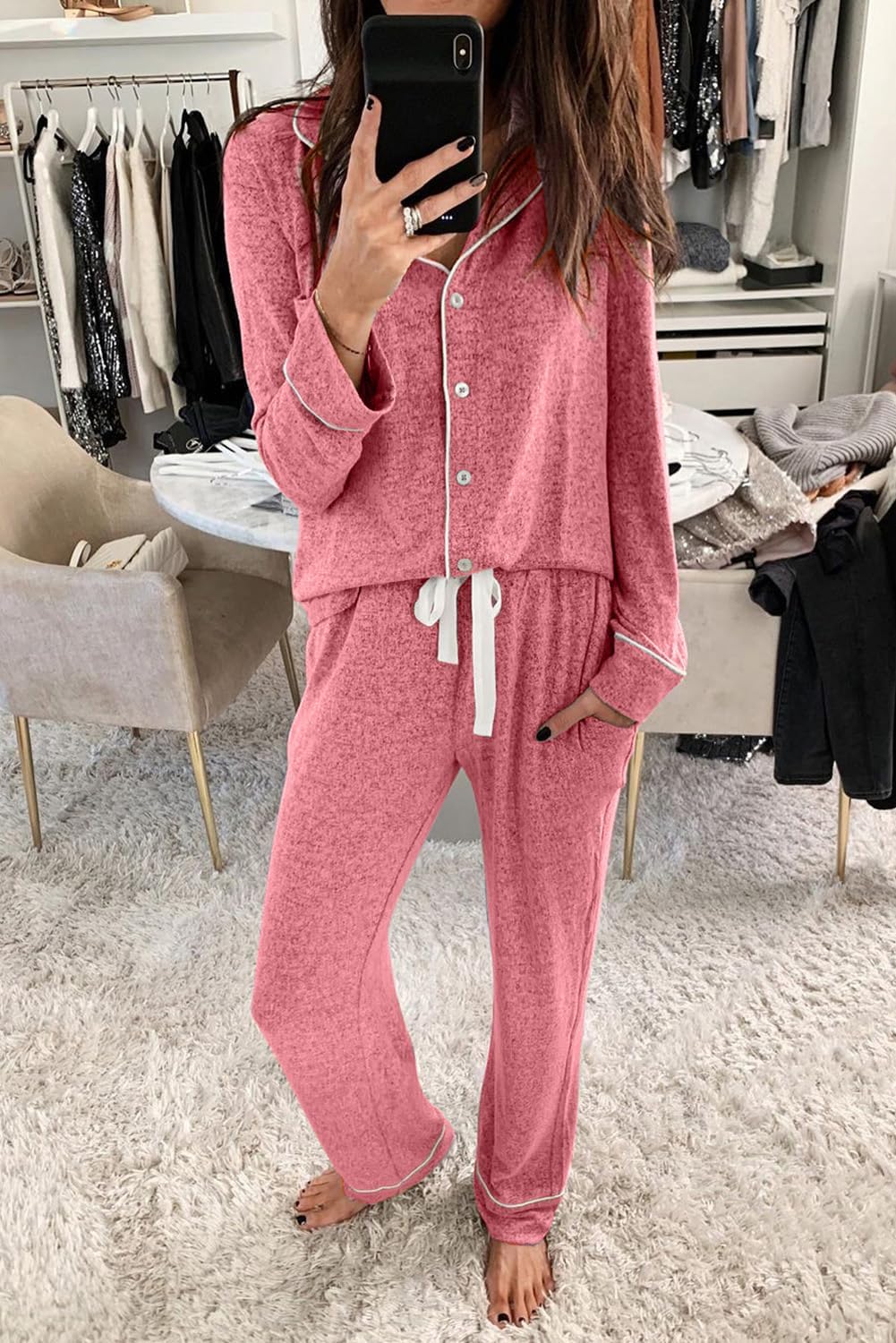 Women's Pajama Sets Long Sleeve Button Down Sleepwear Nightwear Soft Pjs Lounge Sets