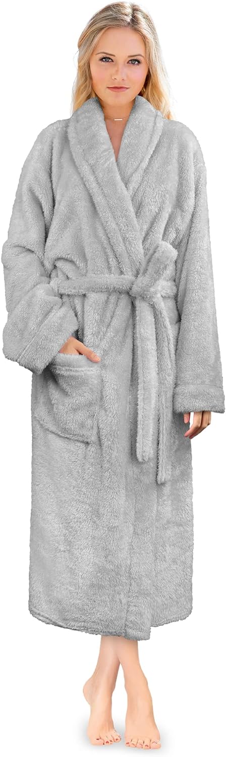 Premium Womens Plush Soft Robe Fluffy, Warm, Fleece Sherpa Shaggy Bathrobe