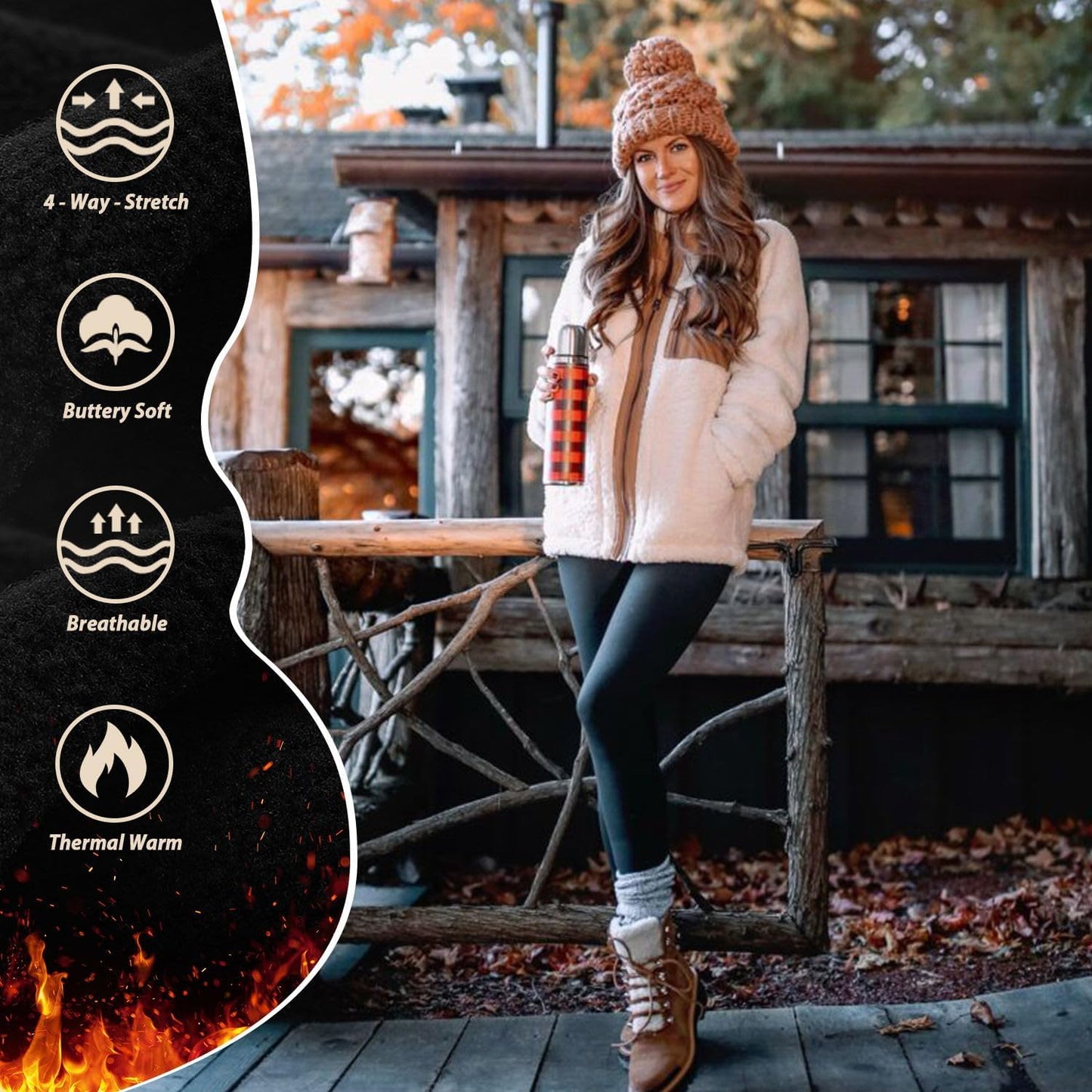 Fleece Lined Leggings with Pockets for Women High Waisted Thermal Winter Tummy Control Yoga Pants Workout Tights