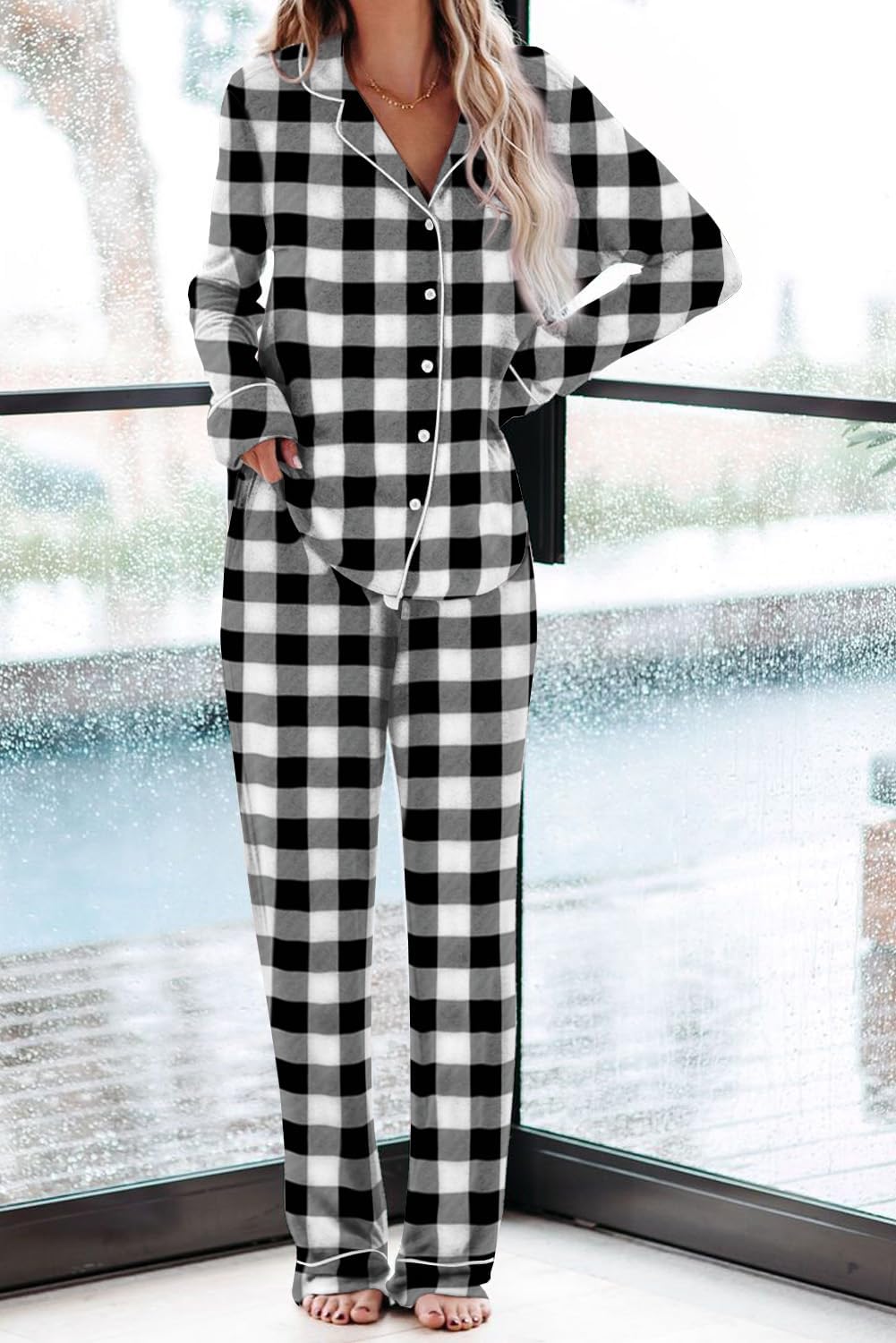 Women's Pajama Sets Long Sleeve Button Down Sleepwear Nightwear Soft Pjs Lounge Sets