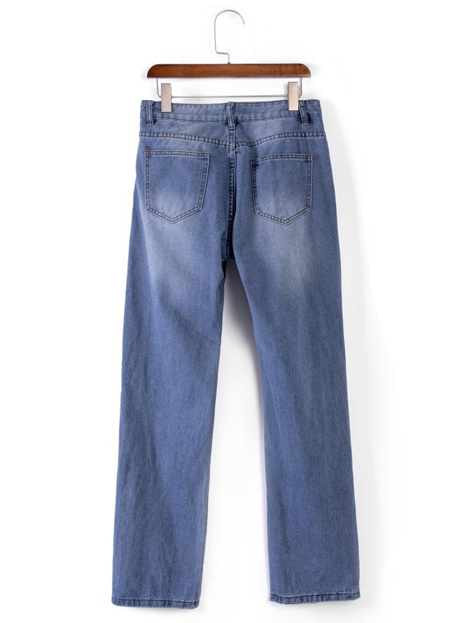 Blue Denim Plain Casual Jeans
