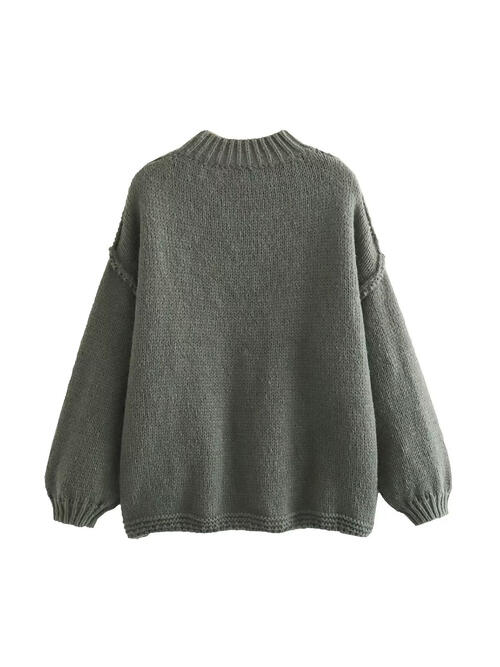 Exposed Seam Round Neck Long Sleeve Sweater AC
