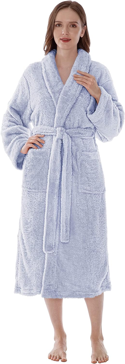 Premium Womens Plush Soft Robe Fluffy, Warm, Fleece Sherpa Shaggy Bathrobe