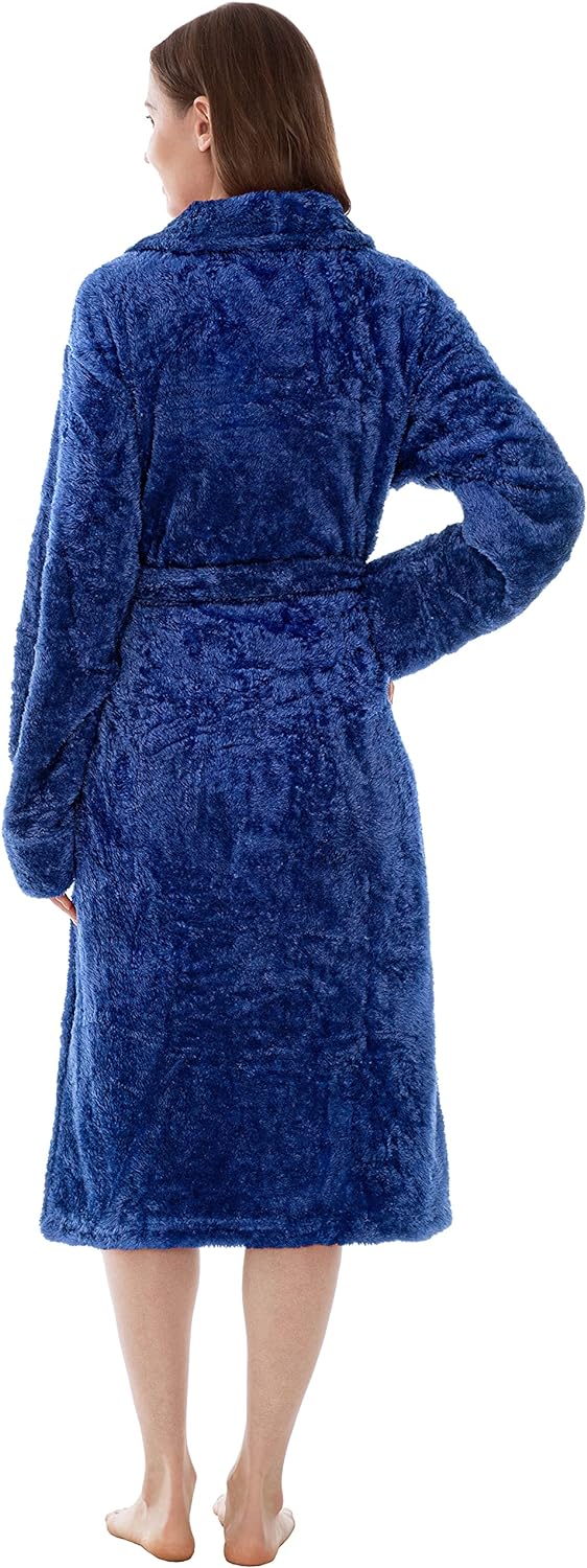 Premium Womens Plush Soft Robe Fluffy, Warm, Fleece Sherpa Shaggy Bathrobe