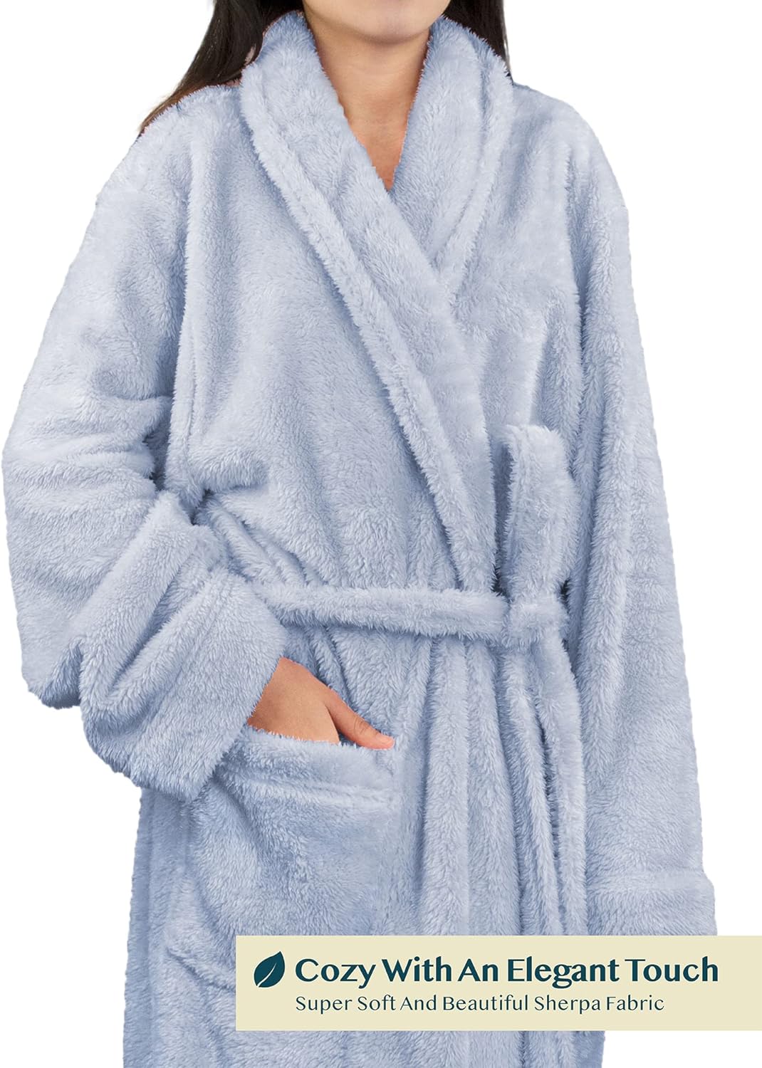 Premium Womens Plush Soft Robe Fluffy, Warm, Fleece Sherpa Shaggy Bathrobe