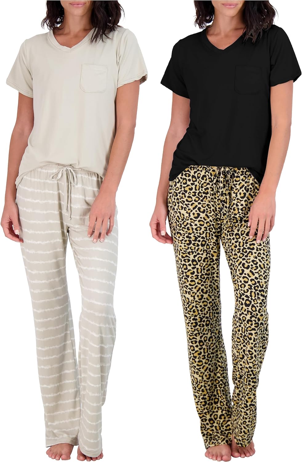 Real Essentials 2 Pack: Women’s Pajama Set Super-Soft Short & Long Sleeve Top With Pants (Available In Plus Size)