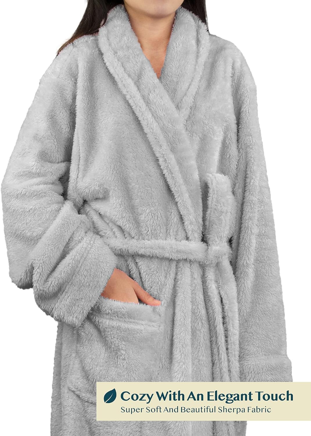 Premium Womens Plush Soft Robe Fluffy, Warm, Fleece Sherpa Shaggy Bathrobe