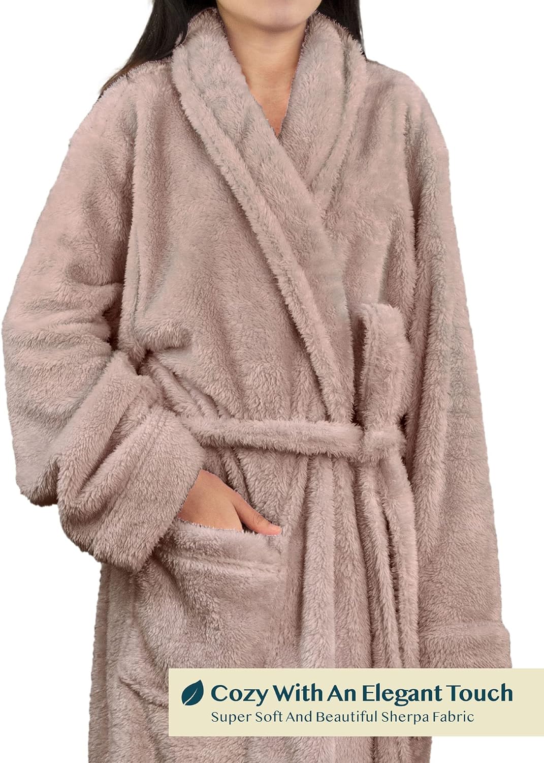 Premium Womens Plush Soft Robe Fluffy, Warm, Fleece Sherpa Shaggy Bathrobe