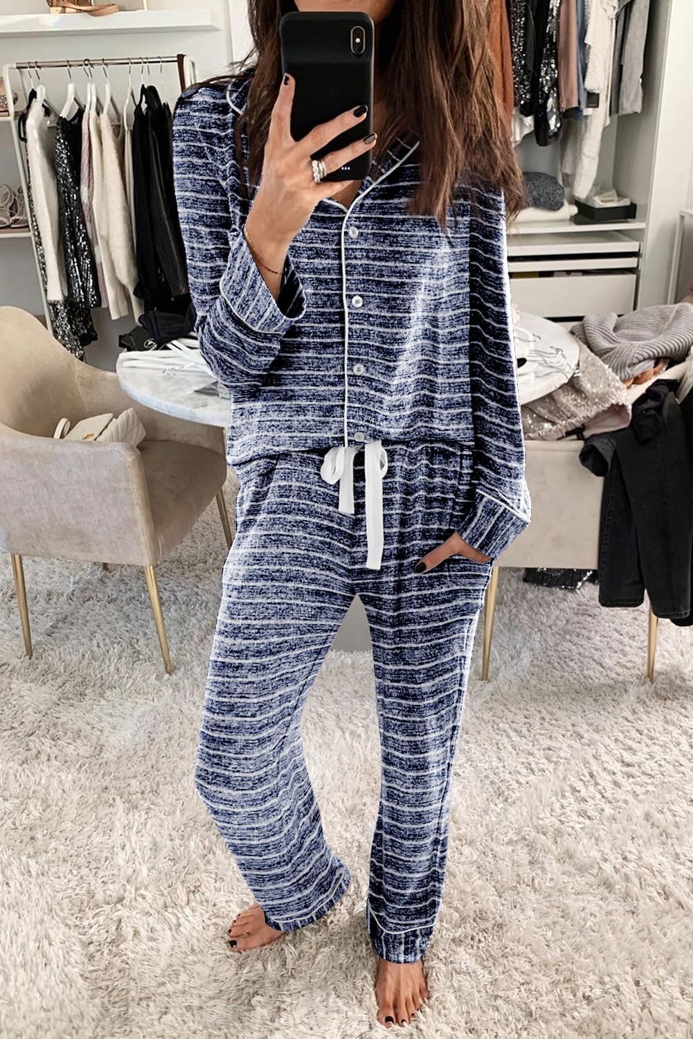 Women's Pajama Sets Long Sleeve Button Down Sleepwear Nightwear Soft Pjs Lounge Sets