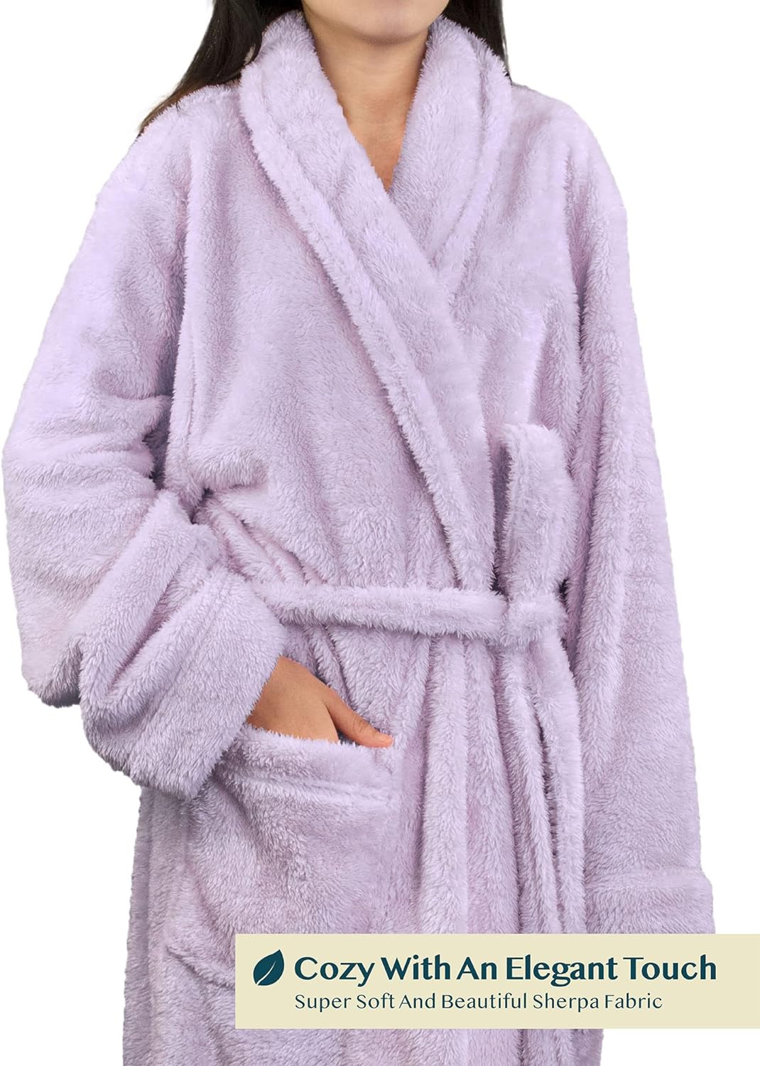 Premium Womens Plush Soft Robe Fluffy, Warm, Fleece Sherpa Shaggy Bathrobe