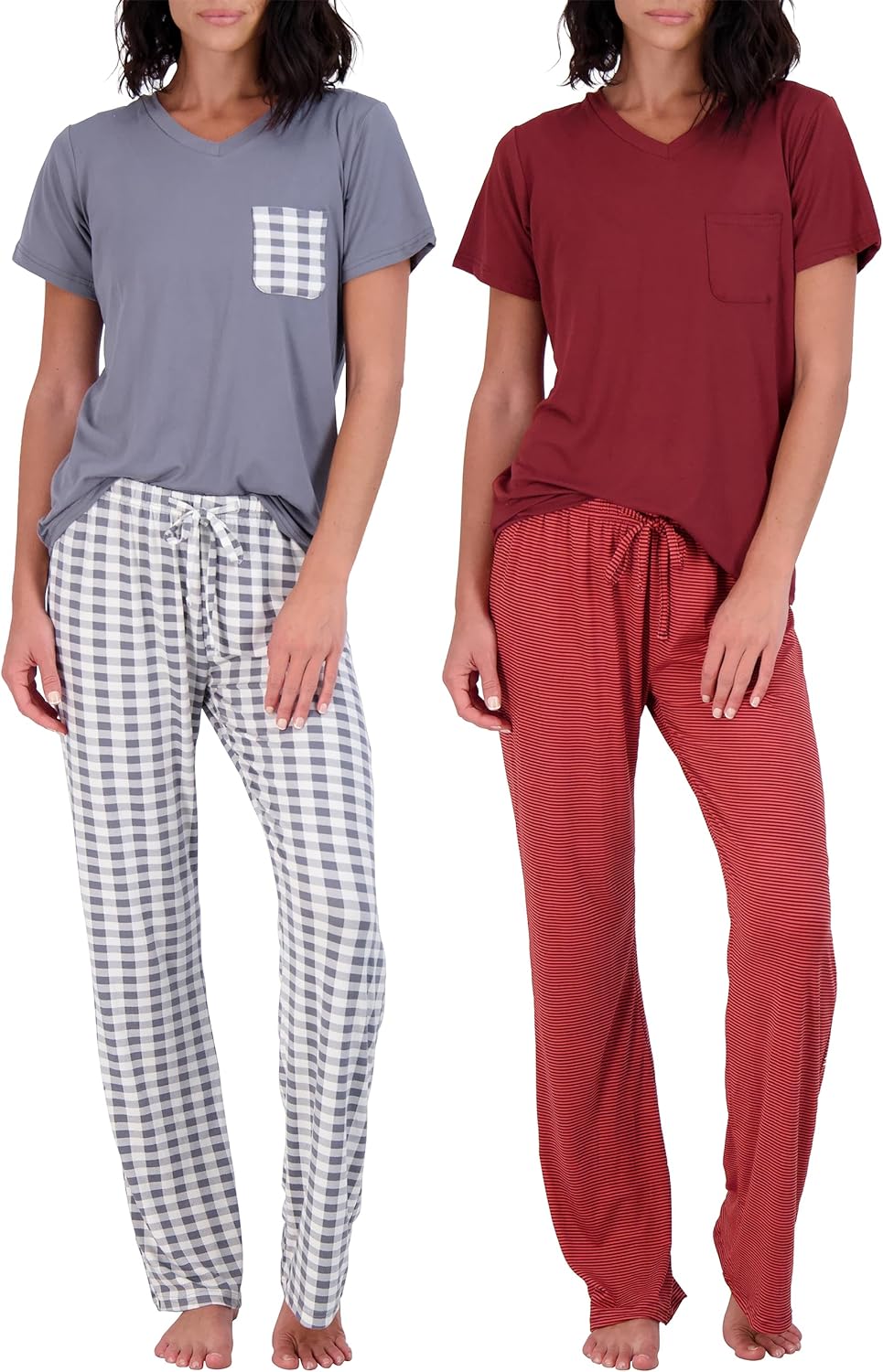 2 Pack: Women’s Pajama Set Super-Soft Short & Long Sleeve Top With Pants (Available In Plus Size)