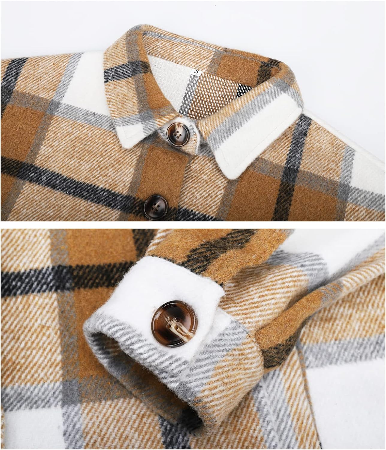 Womens Casual Plaid Shackets Brushed Flannel Button Down Shirt Jacket Coats with Side Pockets