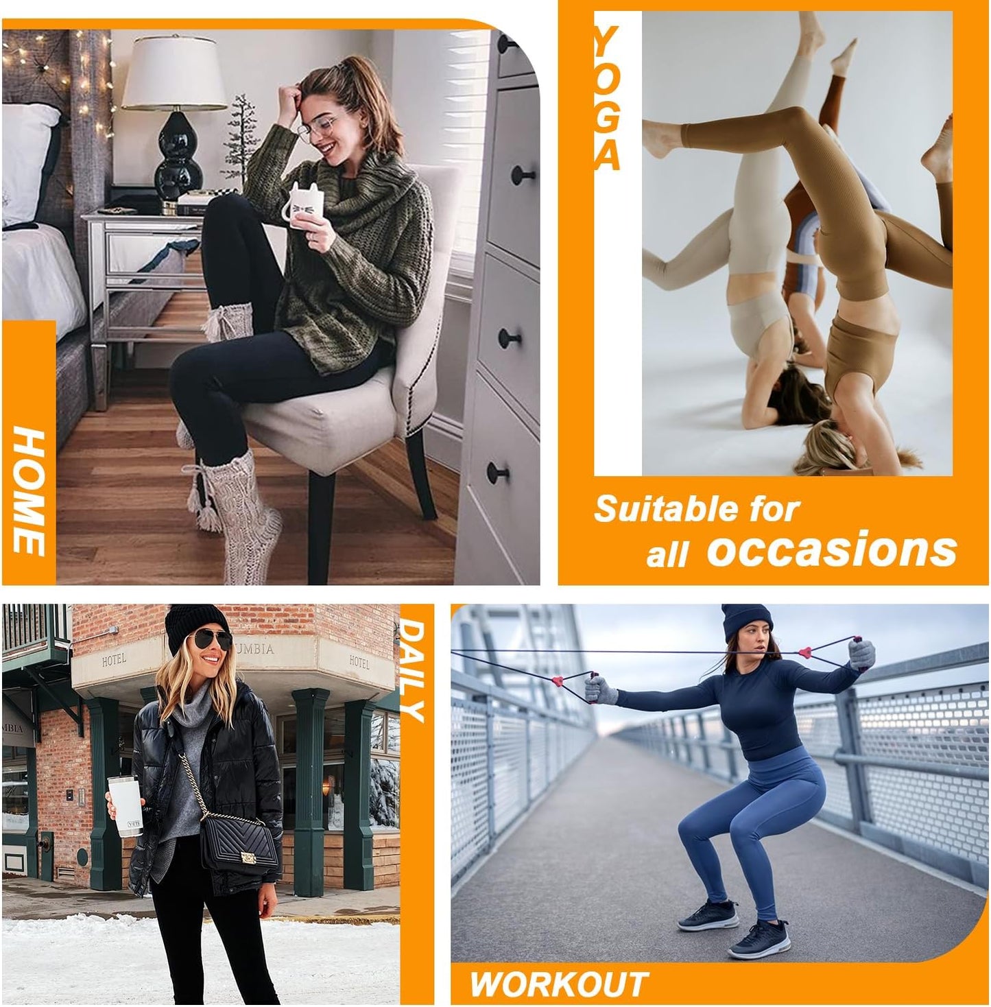 Fleece Lined Leggings with Pockets for Women High Waisted Thermal Winter Tummy Control Yoga Pants Workout Tights