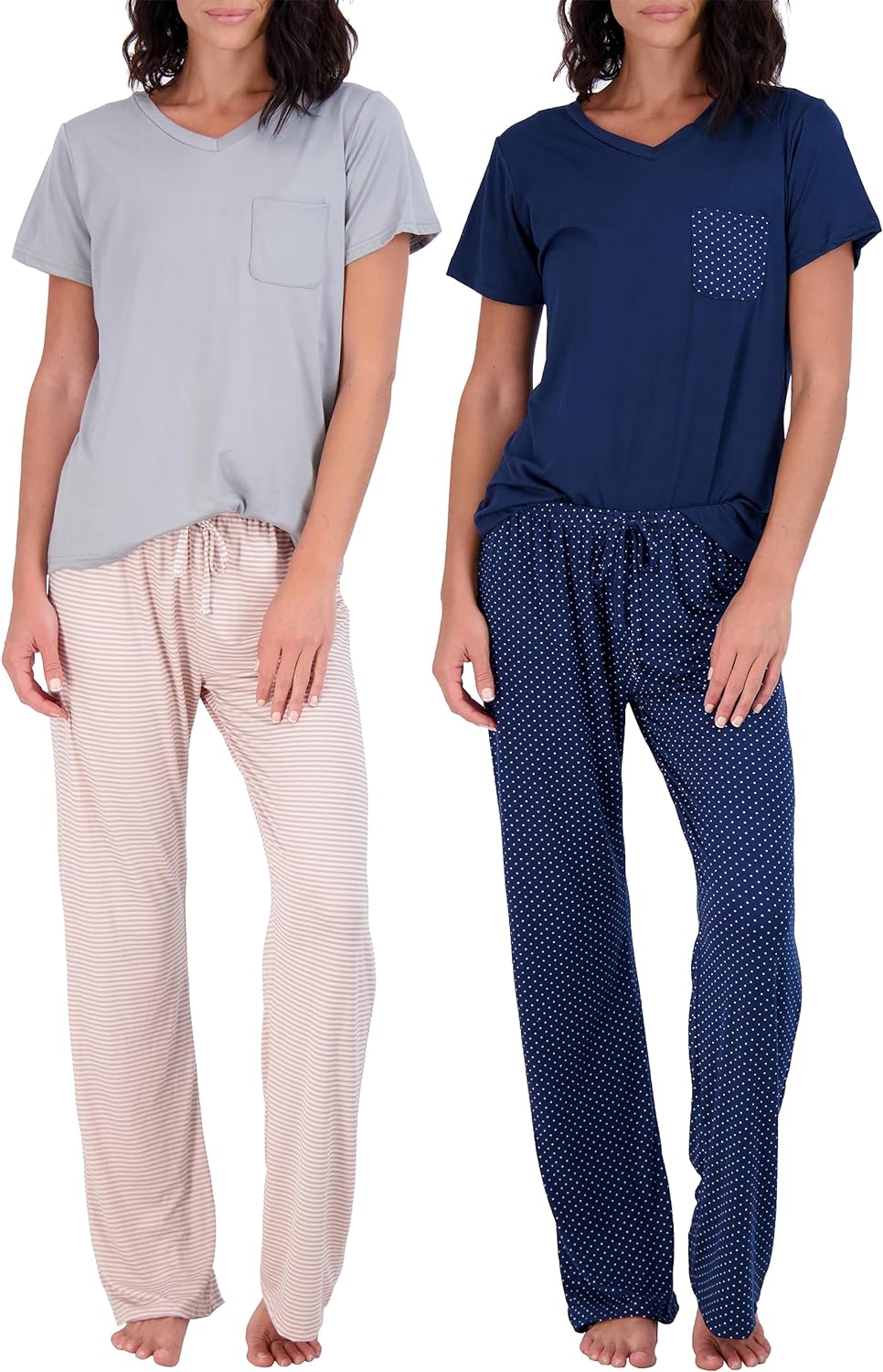 Real Essentials 2 Pack: Women’s Pajama Set Super-Soft Short & Long Sleeve Top With Pants (Available In Plus Size)