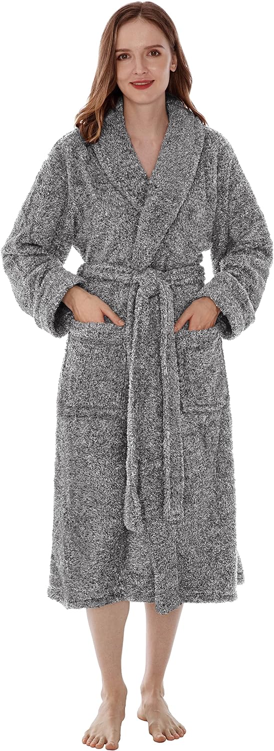 Premium Womens Plush Soft Robe Fluffy, Warm, Fleece Sherpa Shaggy Bathrobe