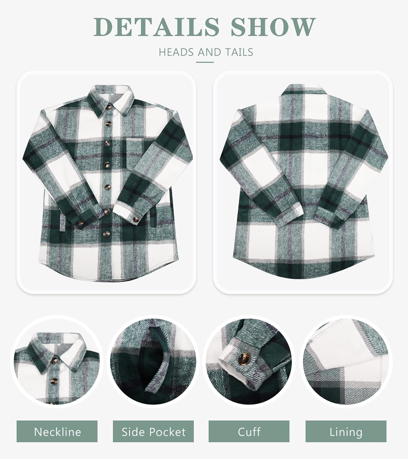 Womens Casual Plaid Shackets Brushed Flannel Button Down Shirt Jacket Coats with Side Pockets