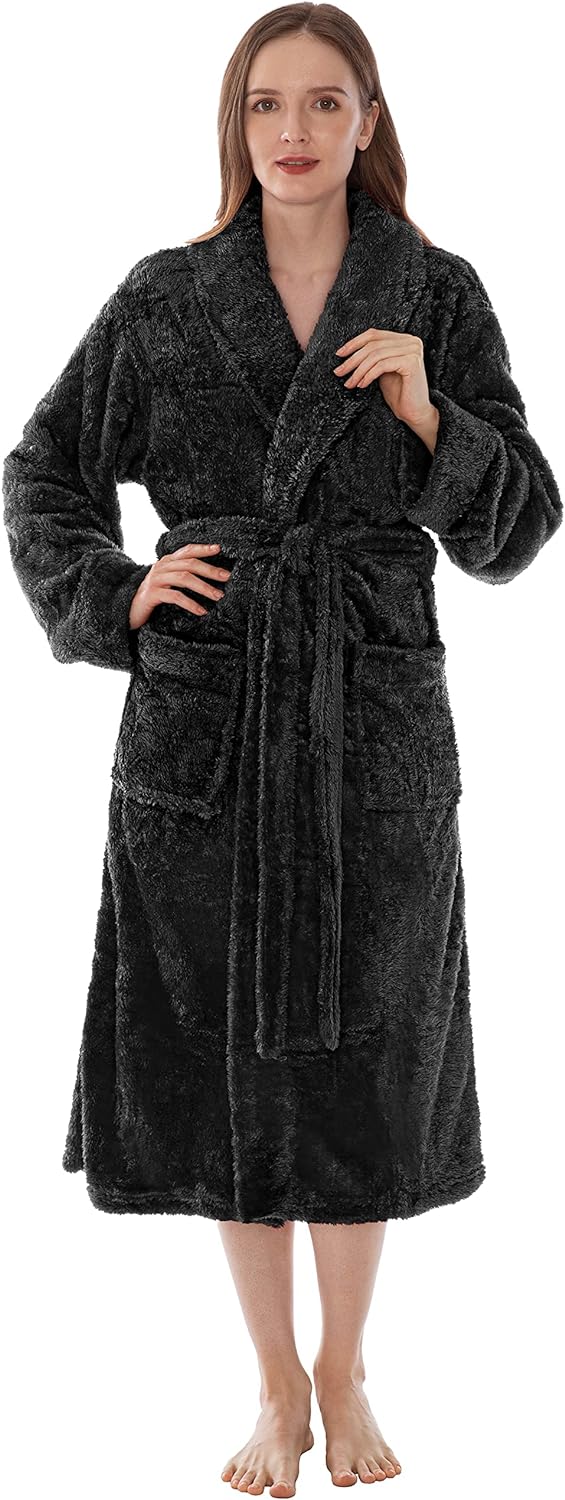 Premium Womens Plush Soft Robe Fluffy, Warm, Fleece Sherpa Shaggy Bathrobe