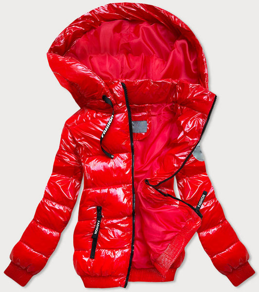 Red shiny ribbed winter jacket