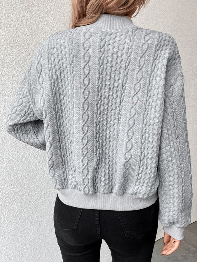 Fashion Cable Knit Button Front Sweater Baseball Jacket