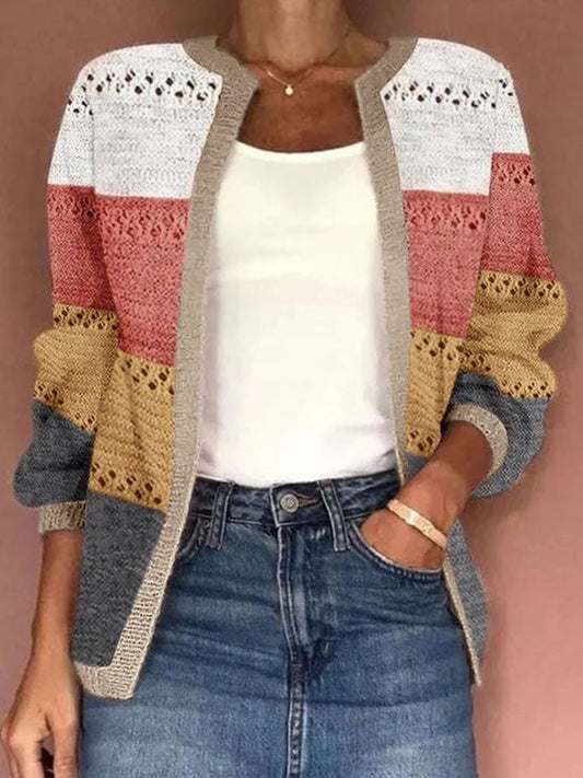 Retro Color Block Cardigan Sweater