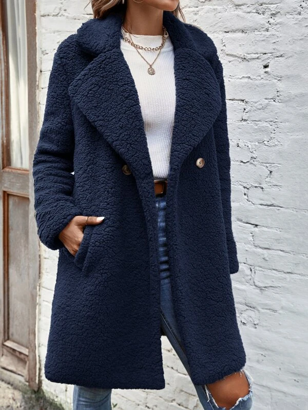 Lapel Neck Slant Pockets Coat