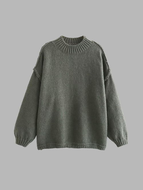 Exposed Seam Round Neck Long Sleeve Sweater AC