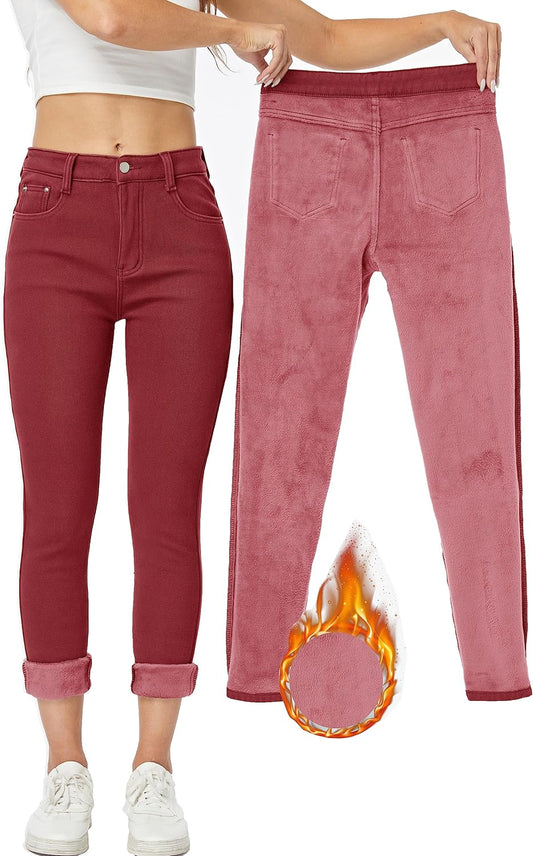 Women's Winter Fleece Lined Sherpa Thermal Skinny Pants Casual Warm Trousers
